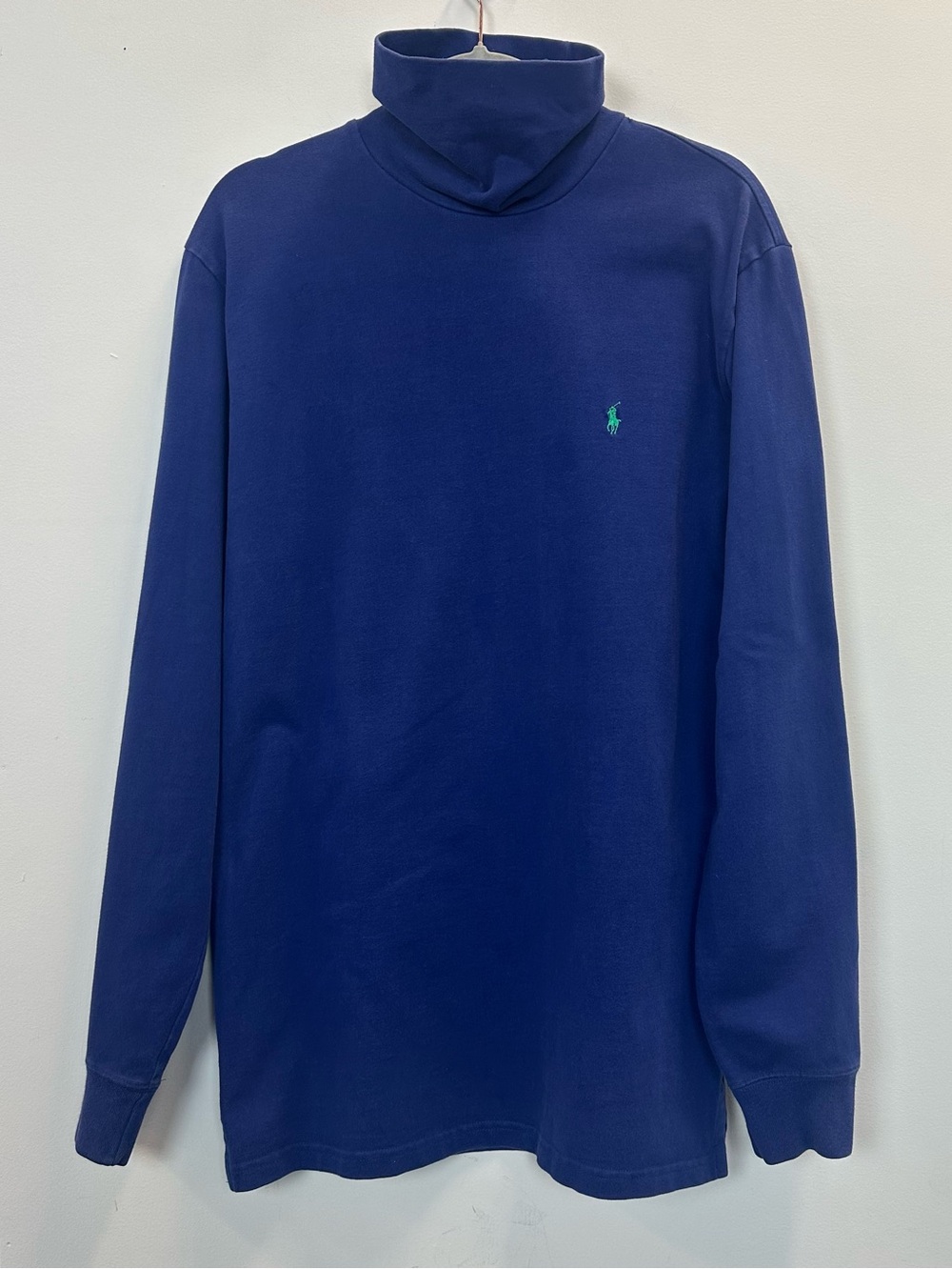 Vintage Polo Ralph Lauren Blue Turtleneck with Green Pony Logo Medium